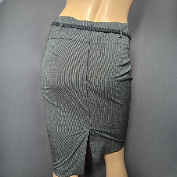 Y2K Pinstriped Pencil Wiggle Skirt Office Siren Size S Gray Black Belted - Picture 7 of 10